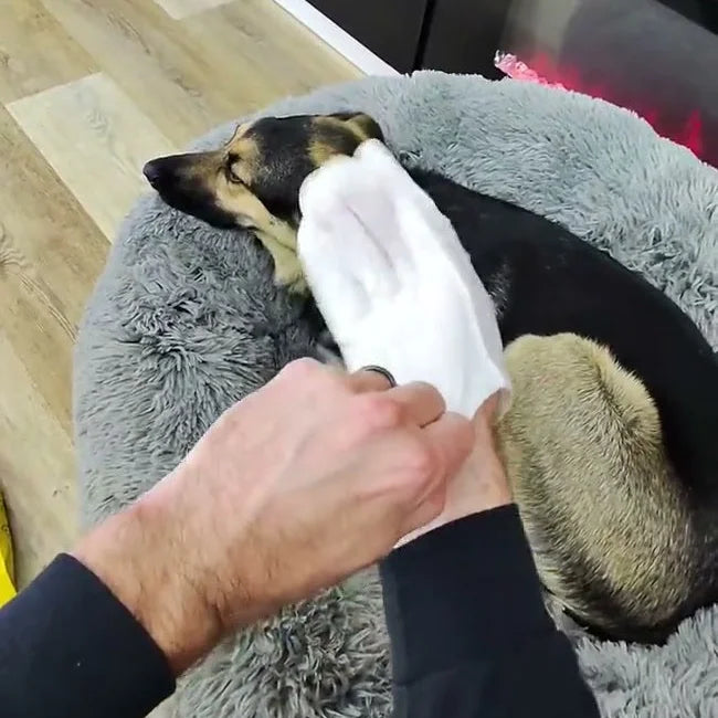 Slipping the glove onto a hand